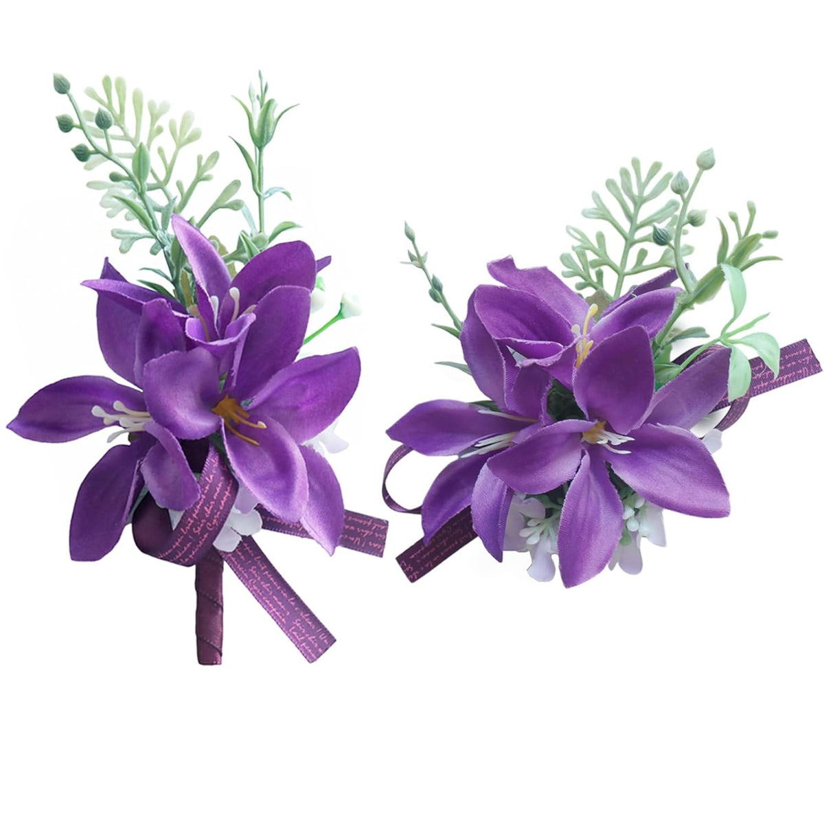 Artificial Corsage Boutonniere Set For Groom Bride Groomsmen Bridesmaids, Simulated Flowers Accessories Wedding Party Prom Suit Decorations-2 Pieces Of Dark Purple