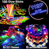 112pcs Glow Party Supplies Glow Sticks Headbands LED Glasses Necklaces