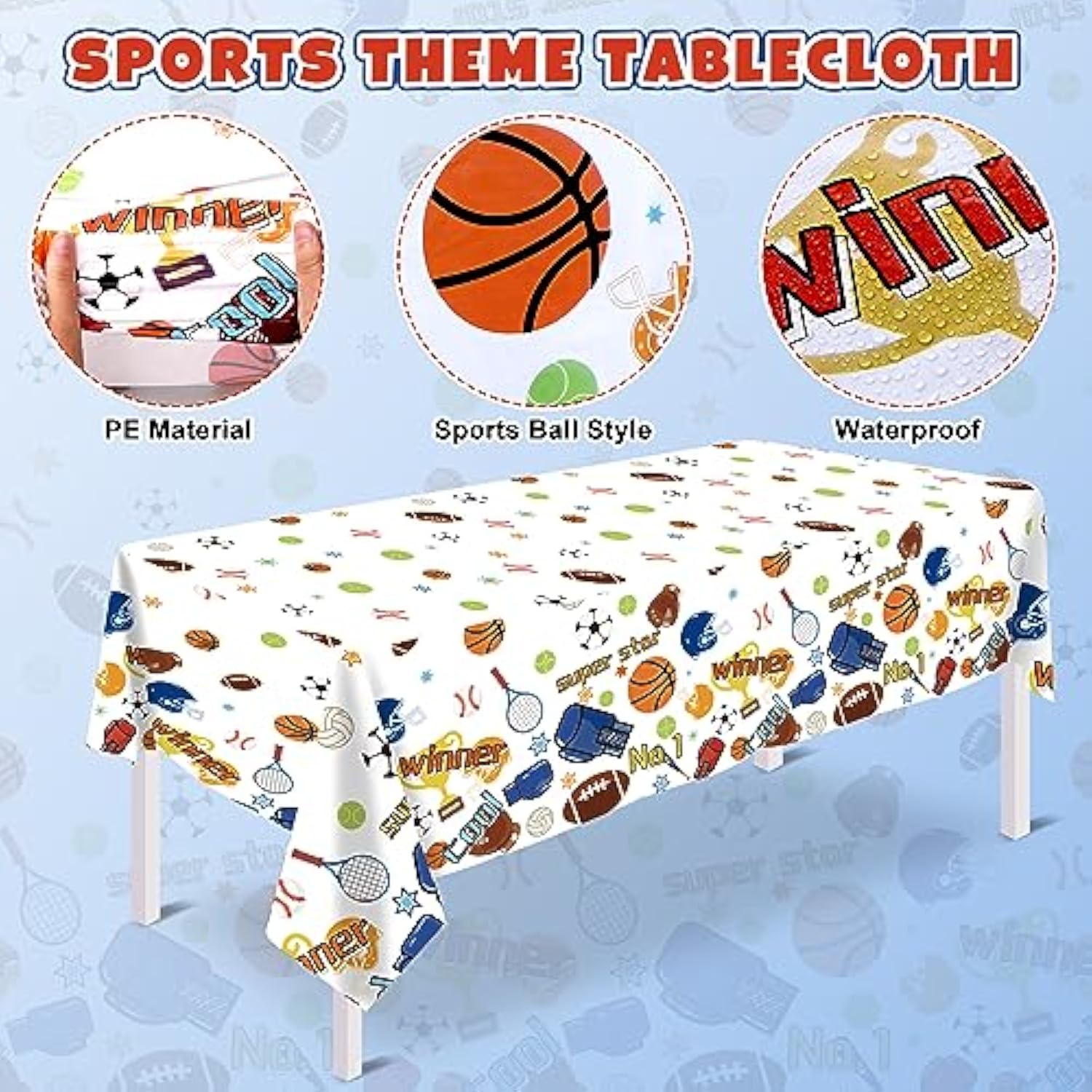130pcs Sports Party Decor Kit – Balloon Arch, Backdrop & Tablecloth for Kids’ Sports Birthday