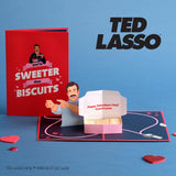 Valentines Day Card For Her, Him - 3D Ted Lasso Greeting Pop-Up Card - Sweeter Than Biscuits - 5" X 7" - Blank Note Card & Envelope Included