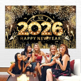 2026 Happy New Year Fabric Backdrop Banner for Party Photo Decor