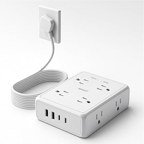 8 Outlet Surge Protector Power Strip with 4 USB Ports and 6 ft Flat Extension Cord