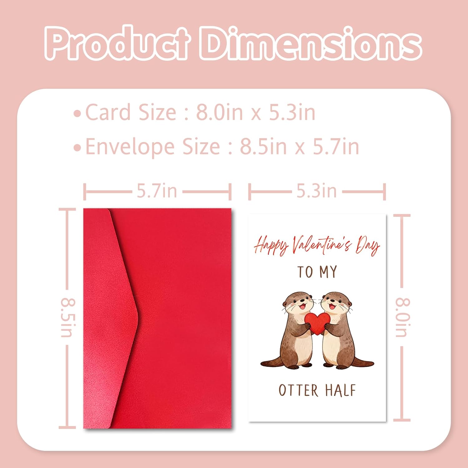 Funny Otter Valentine'S Day Card For Husband Wife, Lovely V-Day Card With Red Envelope And Sticker For Him Her Partner, Happy Valentine'S Day To My Otter Half