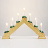 Christmas Swedish Candelabra, Electric Candles With 7 Flameless Taper Candles, Usb Powered Wooden Candle Bridge Light With Pine Needles, Decorative Xmas Candle Lights For Windows Wedding, Wood