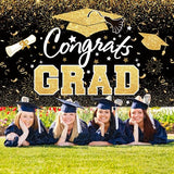 Graduation Party Decorations - Black Gold Congrats Grad Class of 2026 Backdrop Banner Large Sign Wall Decorations Photography Background Party Supplies for 2026 Graduation Party Decorations