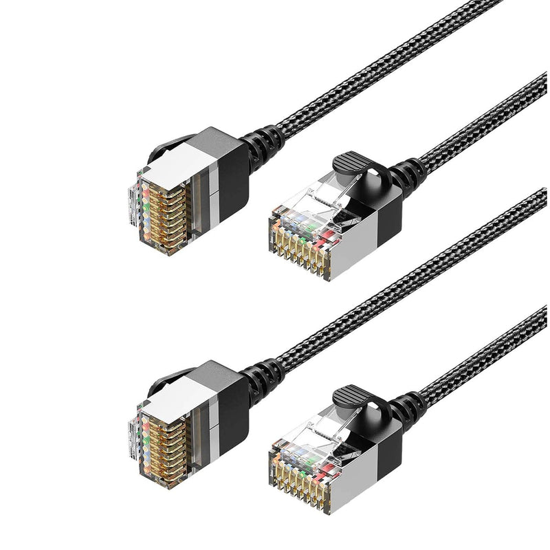 2Pack Cat6A Ethernet Cable Slim 3Ft, Thin Cat6 Ethernet Patch Cable 90 Degree