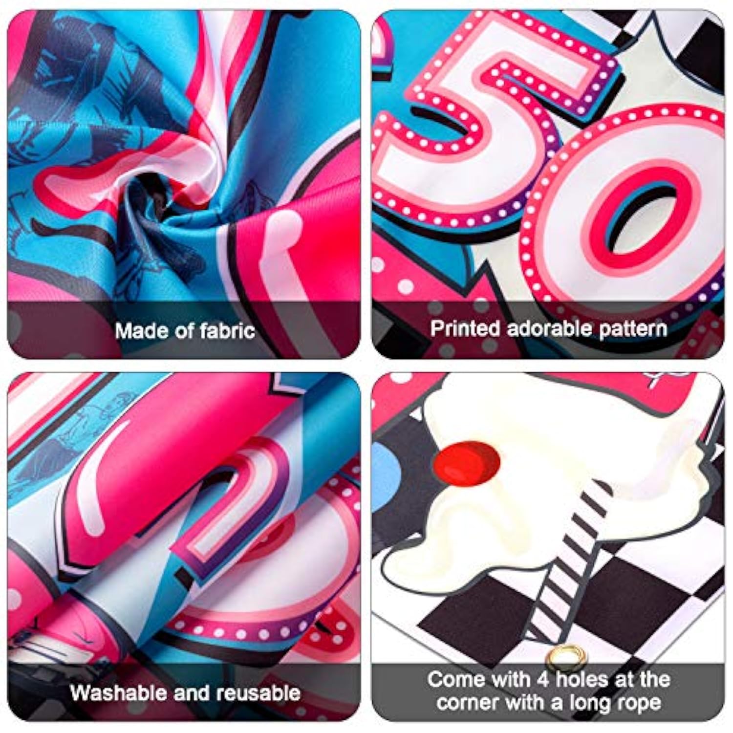 I Love the 50's Banner 1950s Rock & Roll Photo Booth Backdrop for Parties