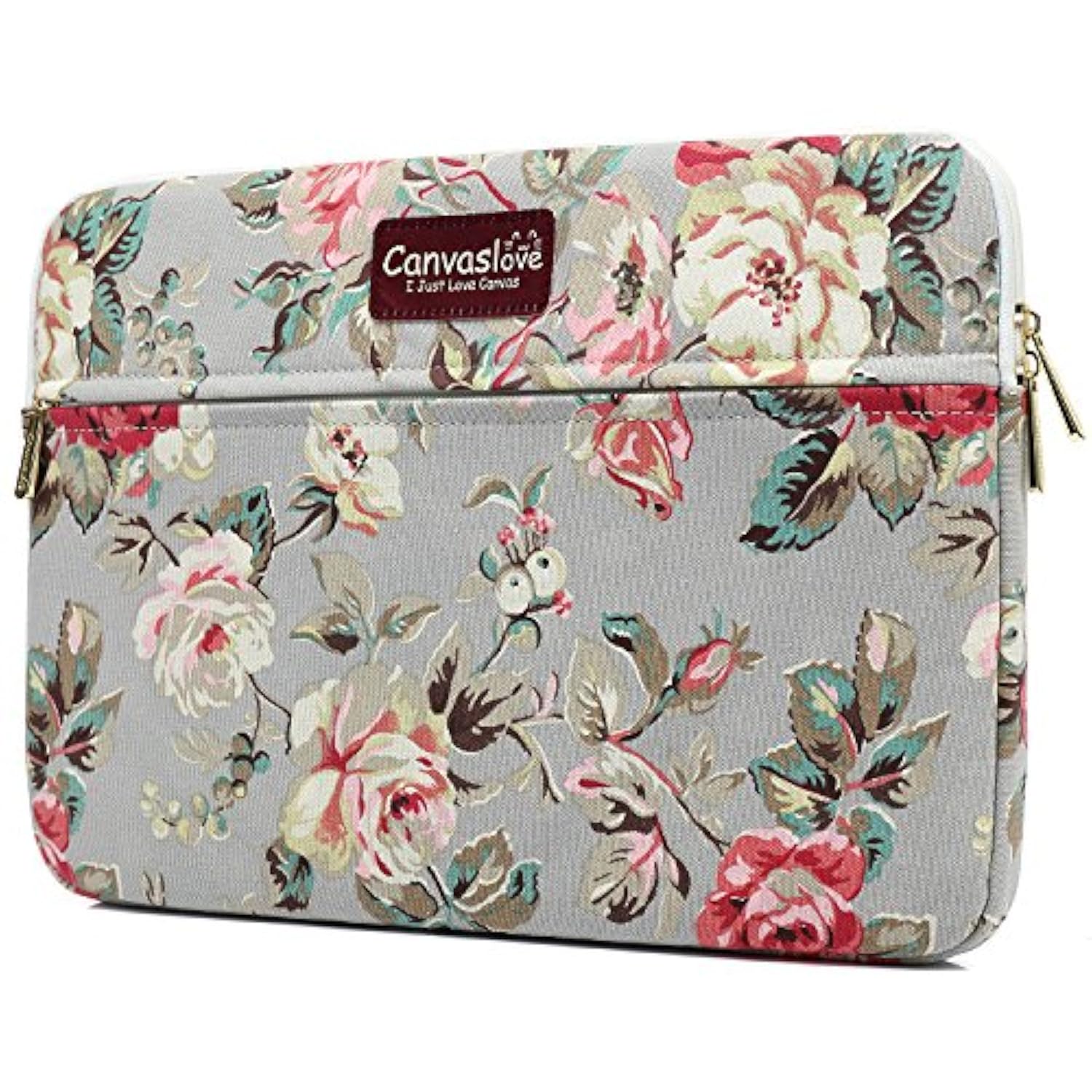 Rose Pattern Canvas Laptop Sleeve Case Bag With Pocket For Macbook Pro 14 Inch And 14 Inch Laptop