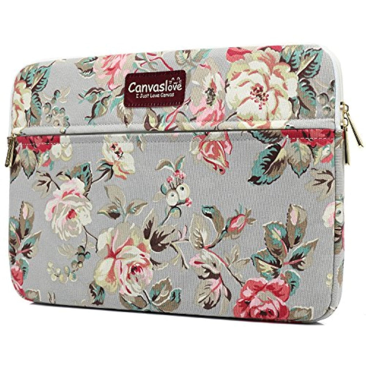 Rose Pattern Canvas Laptop Sleeve Case Bag With Pocket For Macbook Pro 14 Inch And 14 Inch Laptop