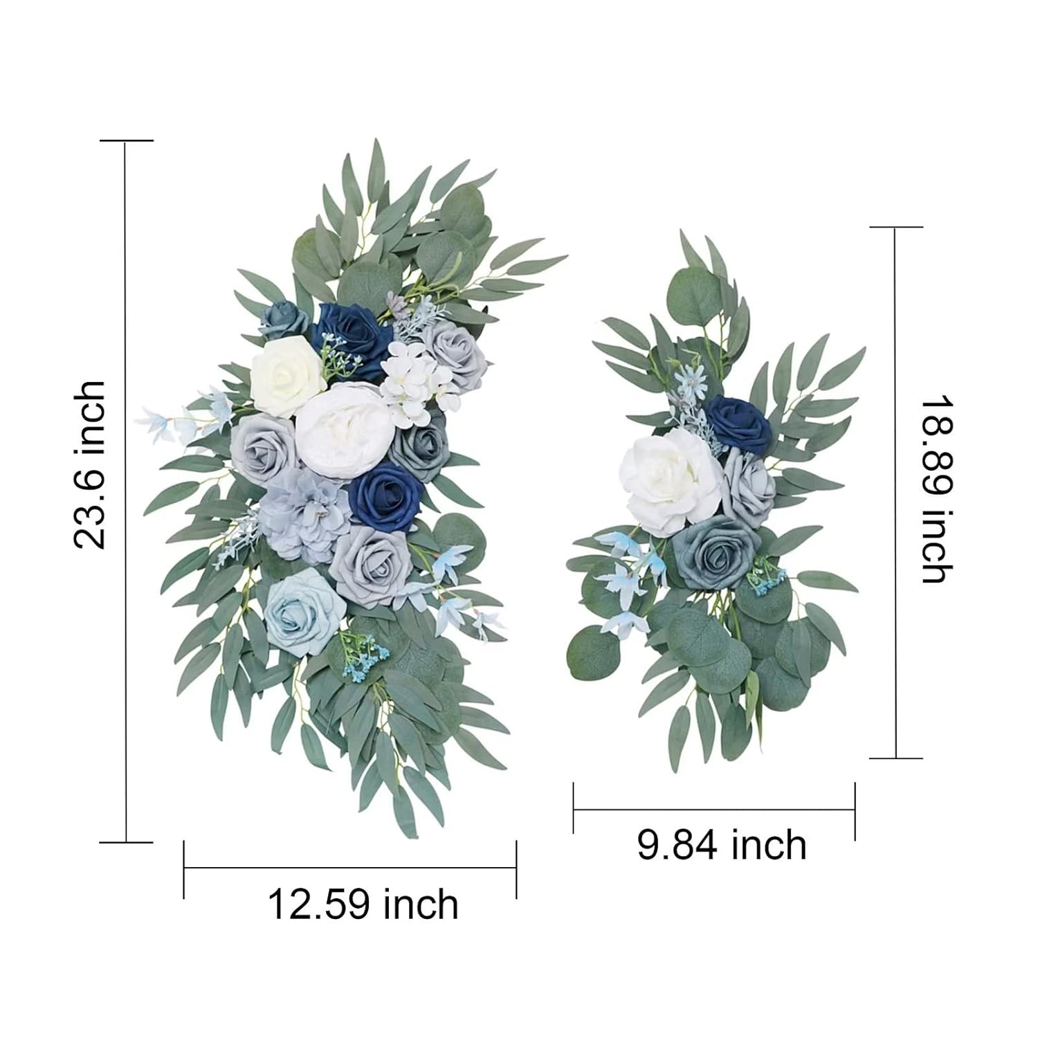 Dusty Blue Flower Swag Pack Of 2, Artificial Wedding Arch Flower Silk Corner Flower Arrangements Wedding Welcome Sign Floral Decoration Wedding Ceremony Backdrop Centerpieces