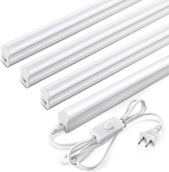 4 Pack 4FT LED Shop Lights 20W 2300LM 6500K Linkable T5 Ceiling Under Cabinet Utility Fixtures