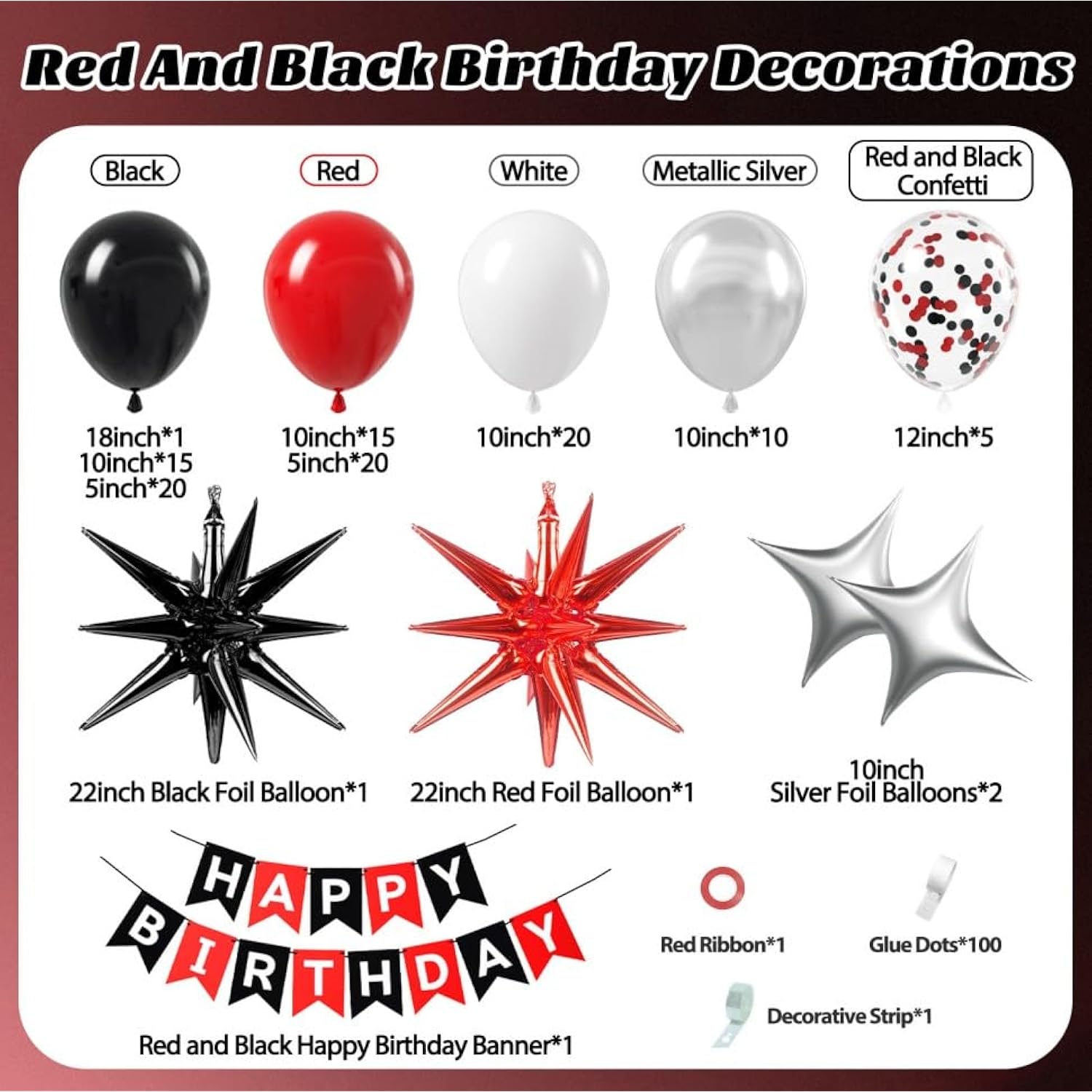 Red And Black Birthday Party Decorations, Red Black White Metallic Silver Foil Balloons Banner Fringe Curtains For 16Th 18Th 21St 24Th 32Th 40Th 50Th 60Th Birthday Decorations For Men
