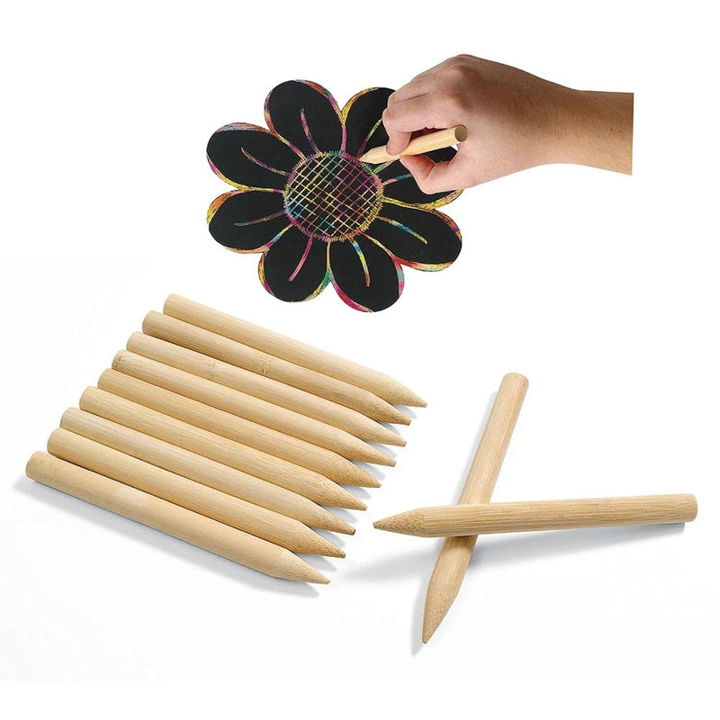 Jumbo Wooden Scratch Art Sticks, Set Of 28 Wooden Sticks, Narrowed Blunt Tips