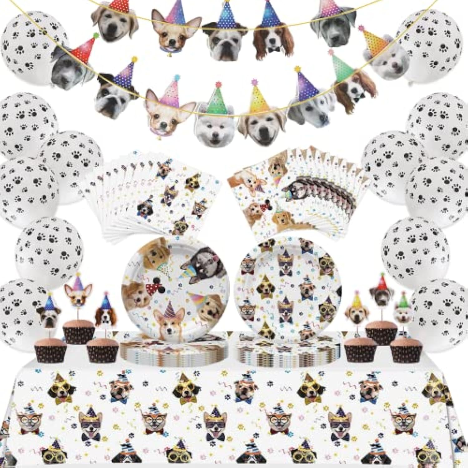 Dog Birthday Party Supplies Serves 20, Puppy Party Decorations Dog Party Plates Banner Napkins Paws Balloons Table Cover And Cake Topper For Doggy Kids Dog Party Decorations