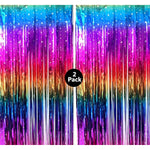 Sparkly Rainbow Gradient Tinsel Foil Fringe Curtain Metallic Streamers For Birthday Party Decorations Wedding Graduation Baby Shower Bachelorette Photo Booth Props 2 Packs