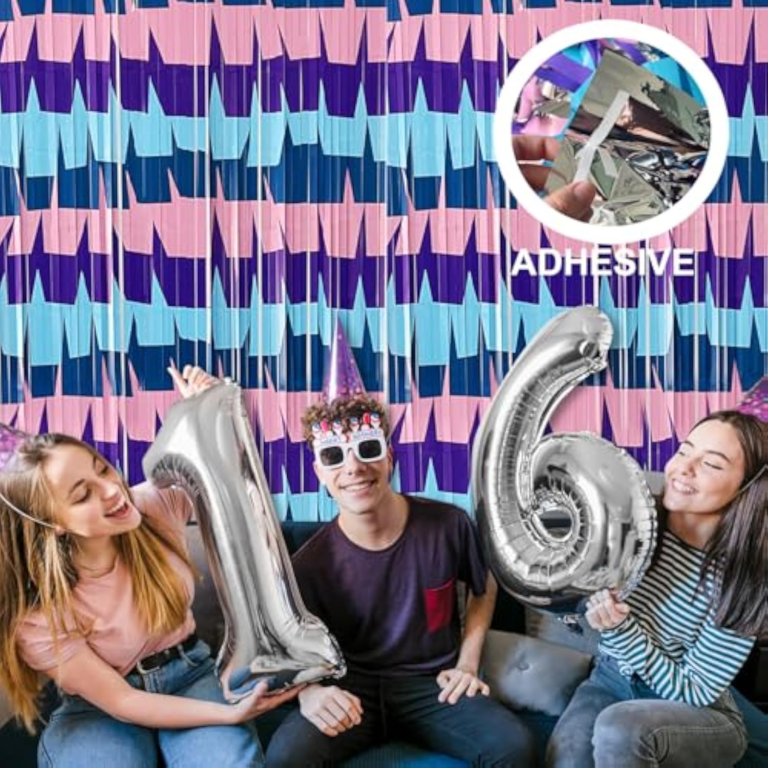 Video Game Birthday Decorations Backdrops, 2 Pack Llama Blue And Purple Tinsel Foil Fringe Curtains Photo Booth Props Streamers For Gamer Fans Party Supplies Decor