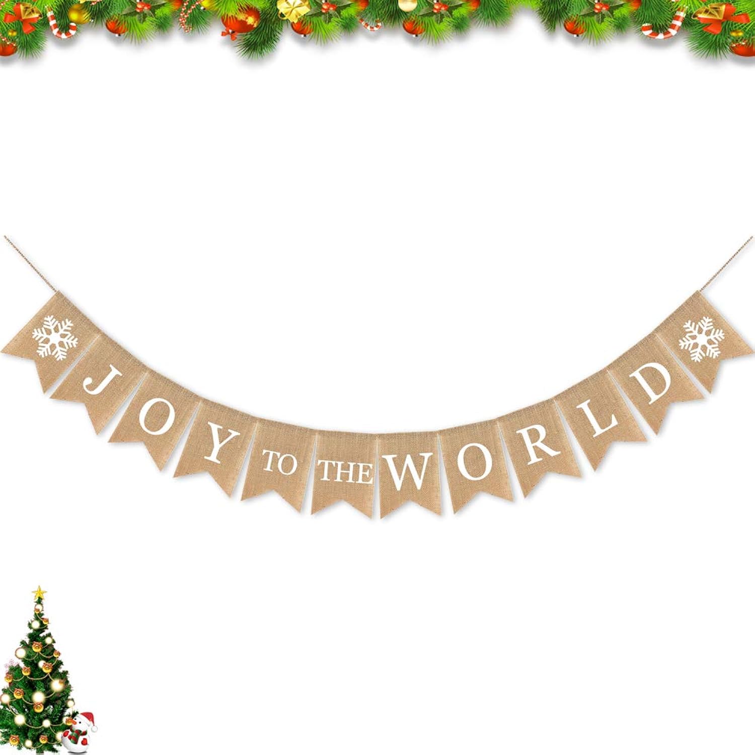 Burlap Joy To The World Banner Happy Winter Holiday Snowfalke Garland Christmas Decoration Supplies