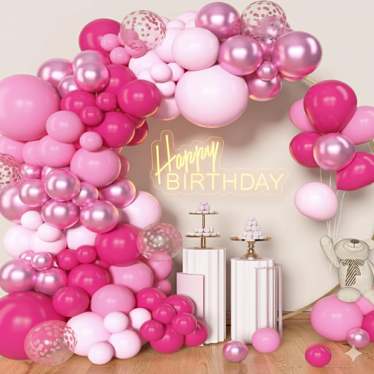 Archloon Pink Balloons Arch Kit, 157Pcs Hot Pink Balloon Garland Kit Metallic Rose Gold Confetti Balloons For Birthday, Wedding, Princess Theme, Engagements, Baby Shower, Anniversary Party Decoration