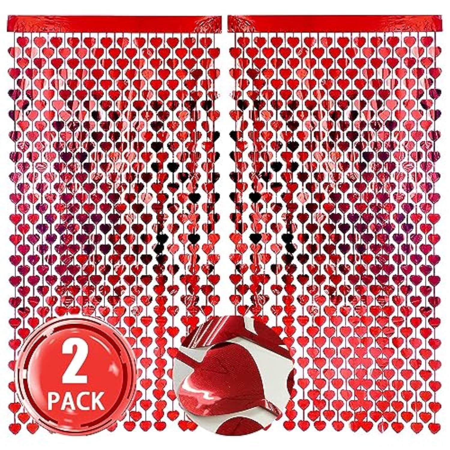 2 Pack Of 3.3X6.6Ft Valentines Day Red Heart Foil Fringe Curtain Heart Door Curtain Streamers Backdrop Curtains For Birthday Wedding Bachelorette Party Decorations Photo Shoot Props