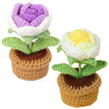 2 Pieces Handmade Crochet Flowers Small Potted Artificial Rose Flowers For Car Dashboard Home Office Table Centerpiece Shelf Decor,Gradient Purple+Yellow