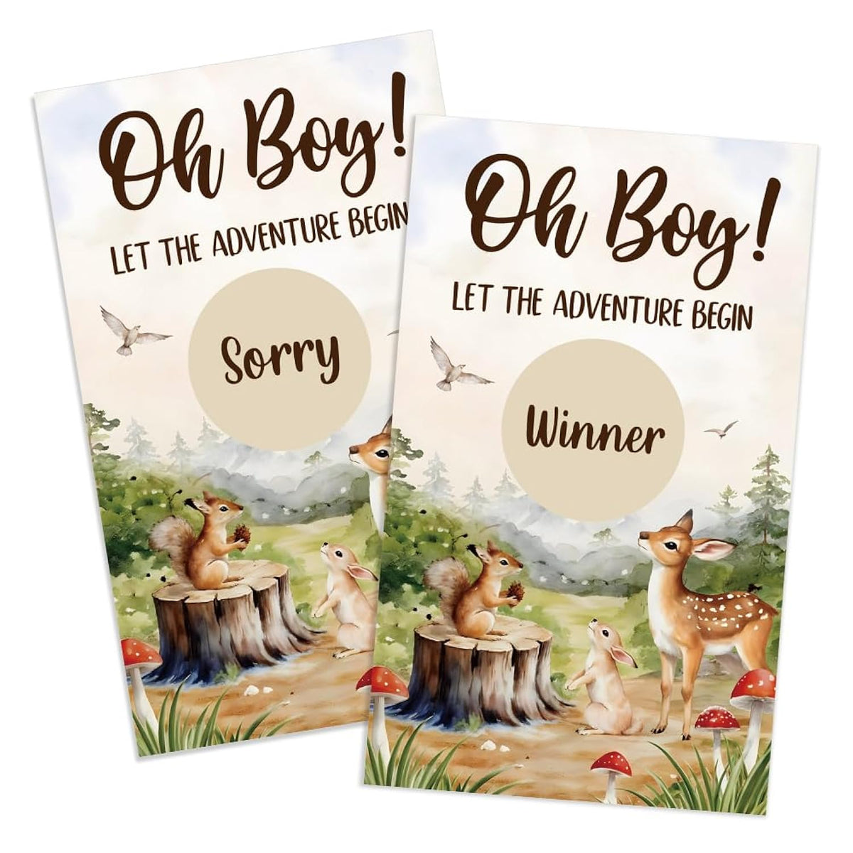 50 Pack Let The Adventure Begin Baby Shower Scratch Off Game Cards, Woodland Baby Shower Scratch Off Games Cards For Birthday Christmas Winter Holiday Party Diaper Raffle Game Gender Reveal