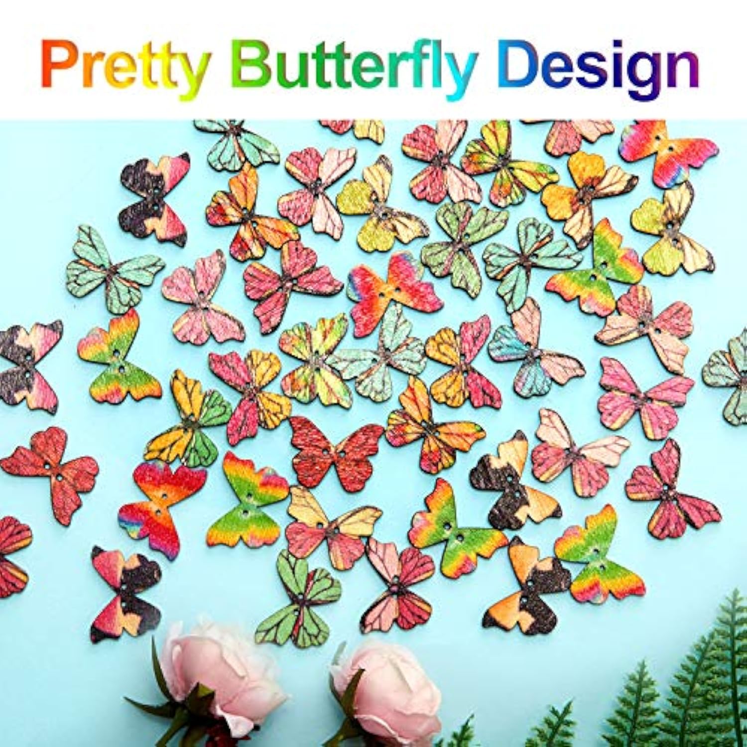 250 Pieces Wooden Buttons Flower Butterfly Mixed Button Vintage Painti
