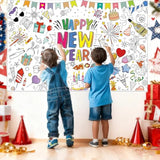 Happy New Year 2026 Giant Coloring Poster Tablecloth 72x30 with 24 Paint Pens