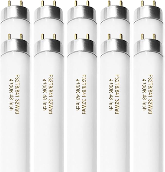10 Pack F32T8 Fluorescent Tube Light Bulbs 4FT 32W 4100K Cool White G13 Base
