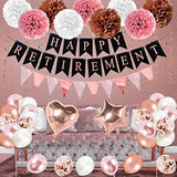 Rose Gold Retirement Party Decorations 63 Pcs Banner Swirls Balloons Cake Toppers