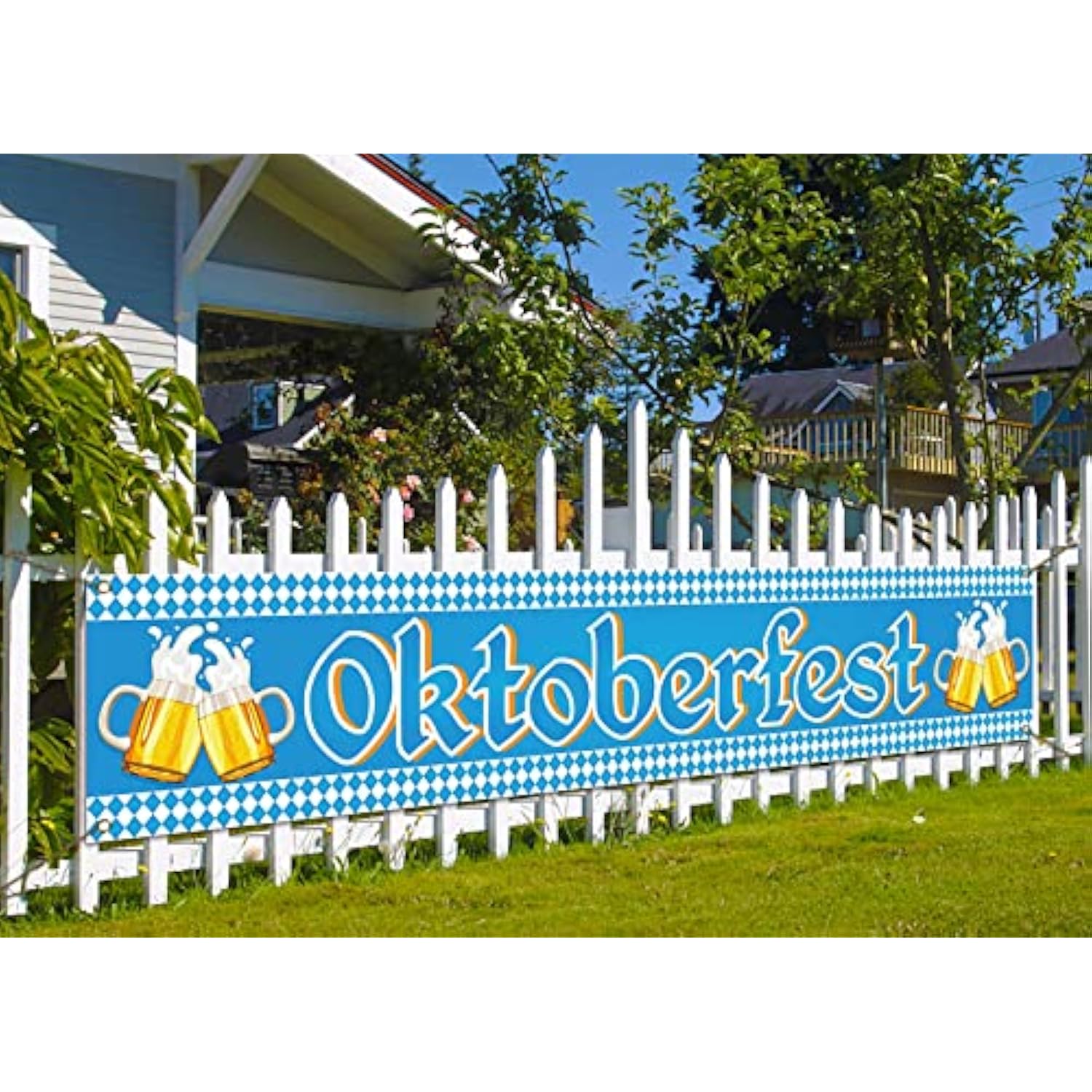 Oktoberfest Fence Banner For German October Fest Themed Party Decoration Blue Bavarian Flag Check Hanging Banners For Beer Party Supply