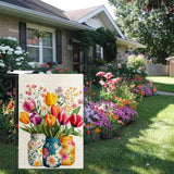 Spring Tulip Floral Mason Jar Garden Flag, Flower Welcome Yard Outdoor Flag Double Sided 12X18 Inch