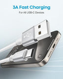 USB A to USB C Cable 10FT Braided Fast Charging Cord for iPhone 17 16 15 Samsung Galaxy S21 Note 10 White