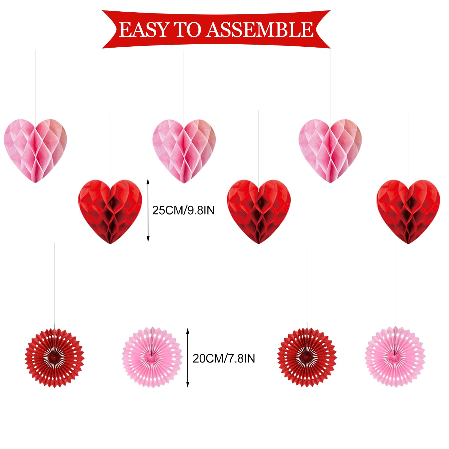 Valentines Day Decorations Set Happy Valentine'S Day Banner Felt Heart Garland Banner Red Pink Hanging Heart Honeycomb Glitter Hanging Swirls For Valentines Day Party Supplies Home Wedding Decor