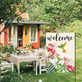 Hummingbird Floral Welcome Garden Flag 12X18 Inch Double Sided Outside, Spring Summer Burlap Small Yard Outdoor Flag