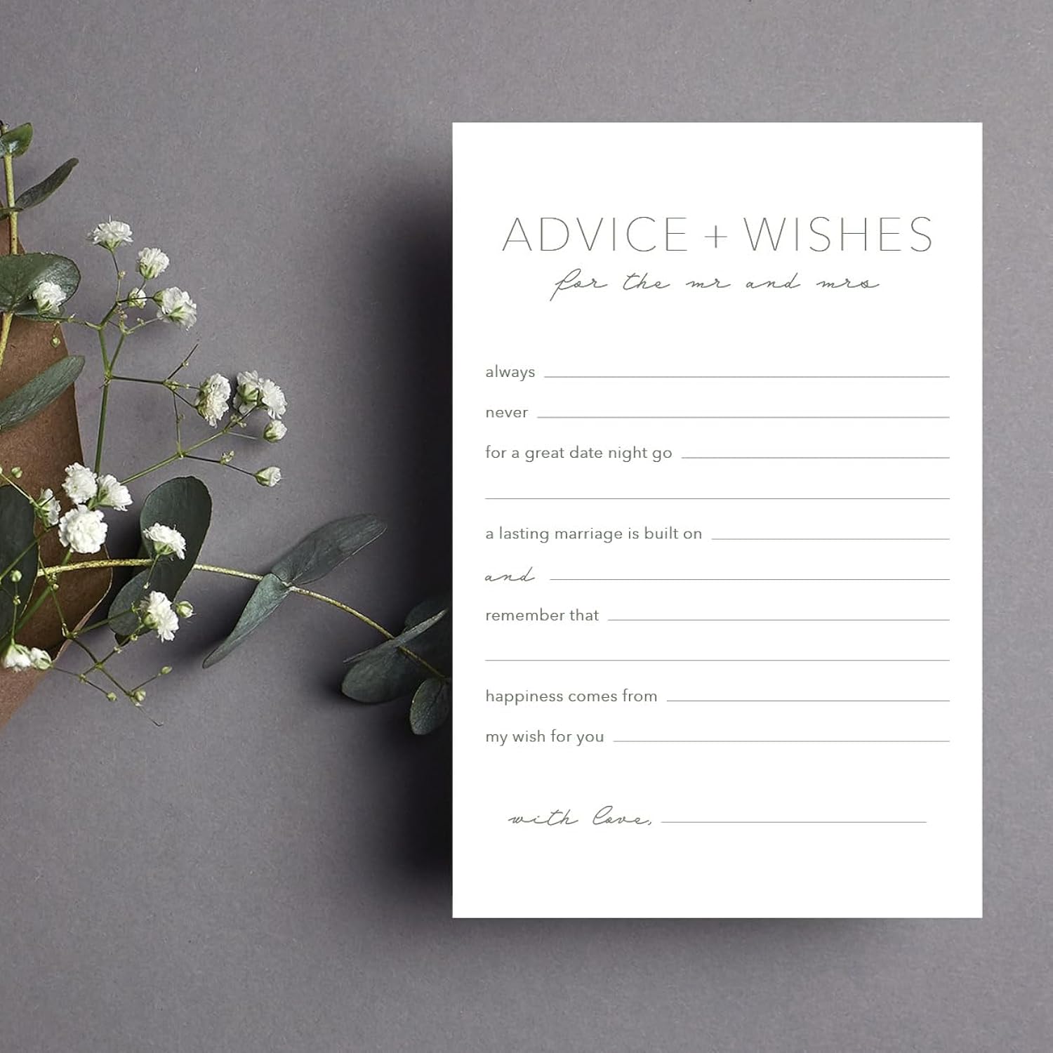 Advice And Wishes For The Mr And Mrs, Minimalist 6X4 Pack Of 50, For Wedding Games For Reception, Bridal Shower Bingo, Best Wishes Cards, Wedding Bingo Game