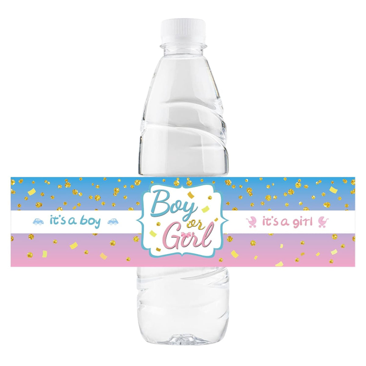 32 Pcs Gender Reveal Water Bottle Labels, Boy Or Girl Water Bottle Labels, Baby Shower Party Bottle Wrappers, Baby 1St Birthday Party Water Labels - Blue & Pink Glitter