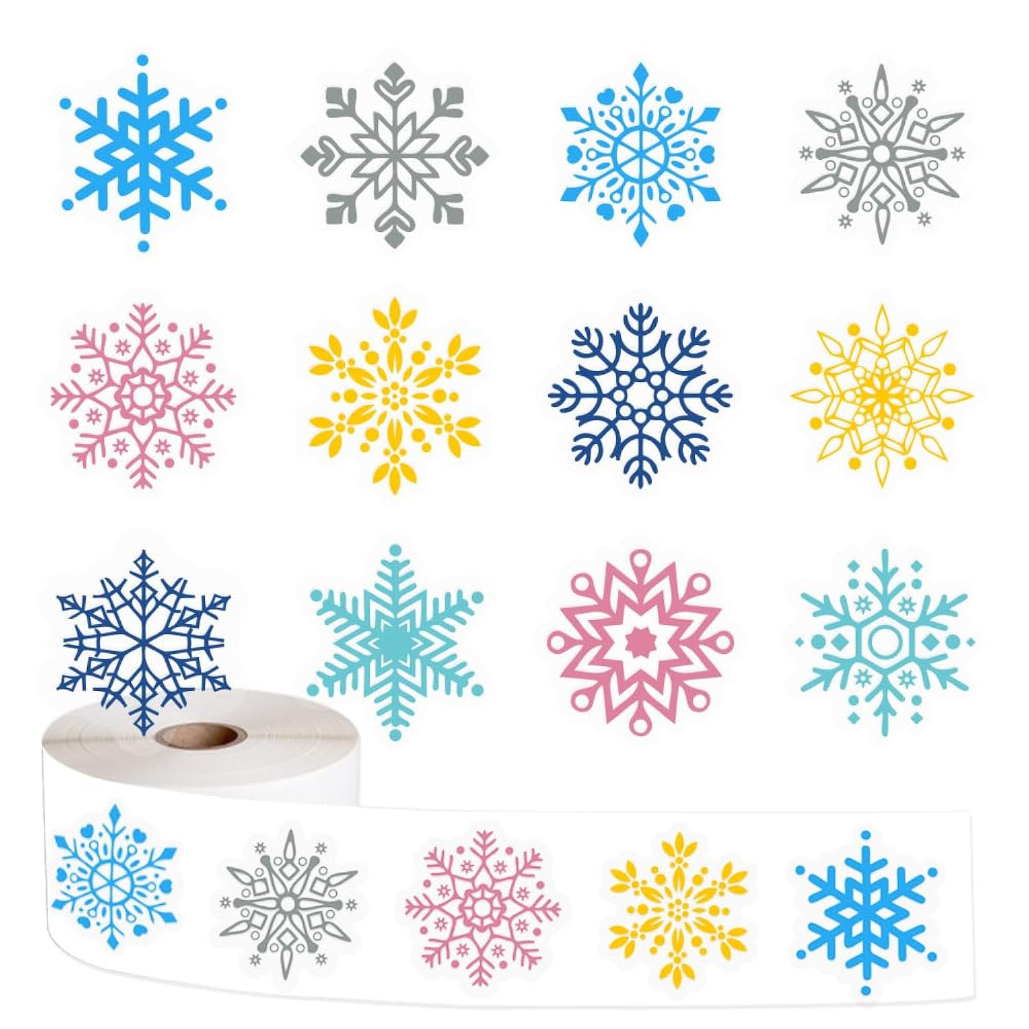 1200Pcs Clear Christmas Stickers Roll Snowflake Stickers Xmas Winter Holiday Round Adhesive Label Stickers Decal For Xmas Envelopes Invitations Cards Gifts Decor, 12 Designs