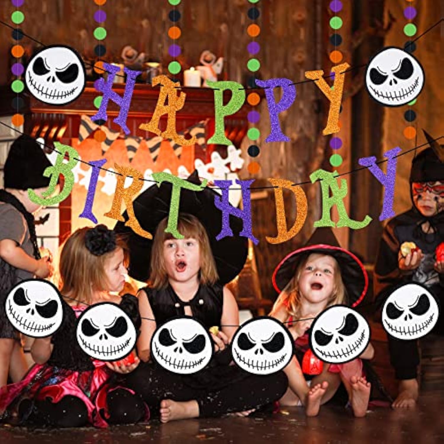 Jack Skellington Birthday Banner And Skull Garland Banner For Halloween Horror Nightmare Christmas Birthday Banner Decorations