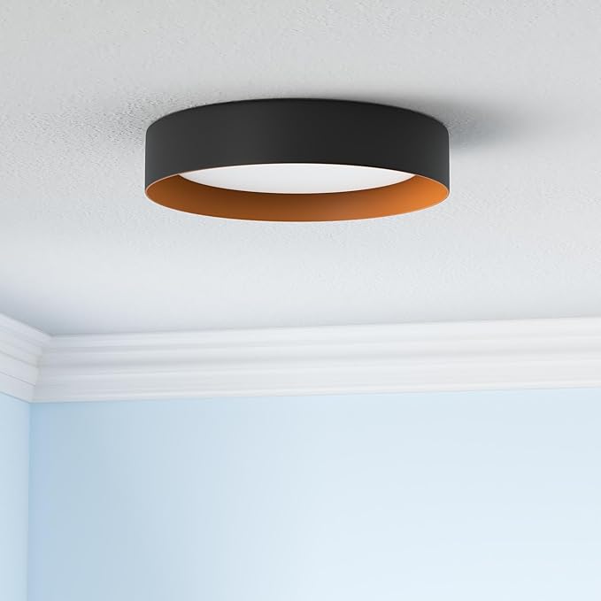 16.5 Inch Matte Black Gold LED Ceiling Light 30W Dimmable Flush Mount Fixture