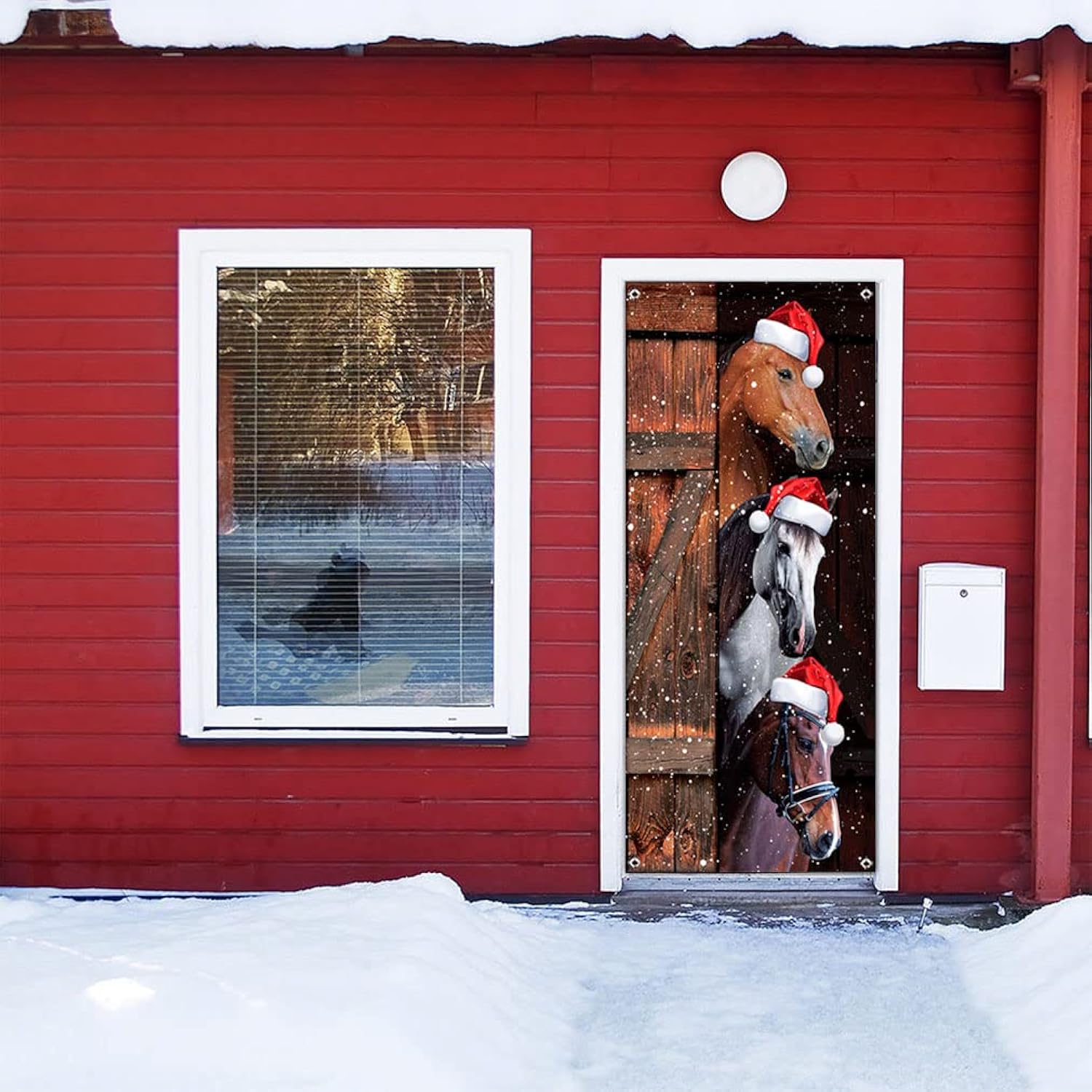 Funny Merry Christmas Door Banner - Horses Xmas Party Decoration Supplies - Door Cover, Farmhouse Decoration