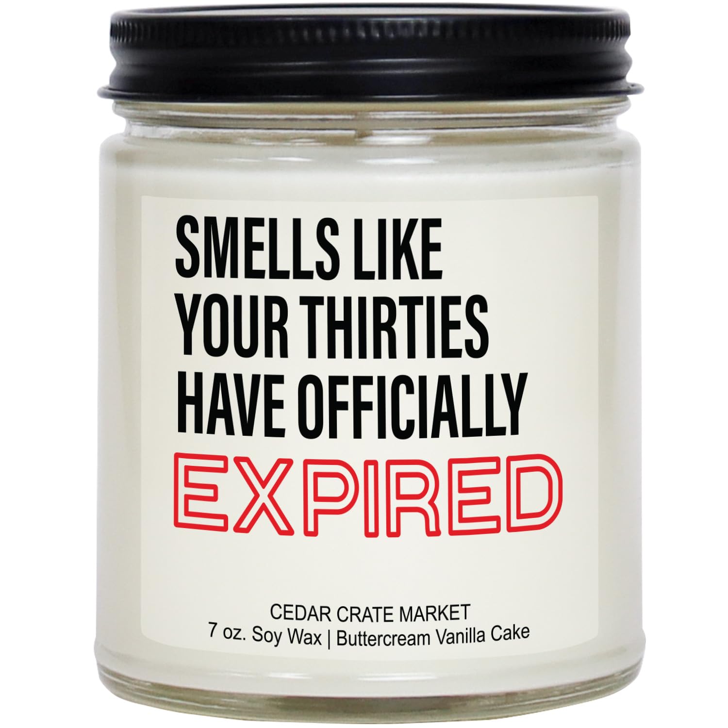 40Th Birthday Gifts For Women – Funny “Your Thirties Have Officially Expired” Buttercream Vanilla Candle, 100% Soy Wax, Handmade Aromatherapy Gift For Wife, Mom, Sister, Friend