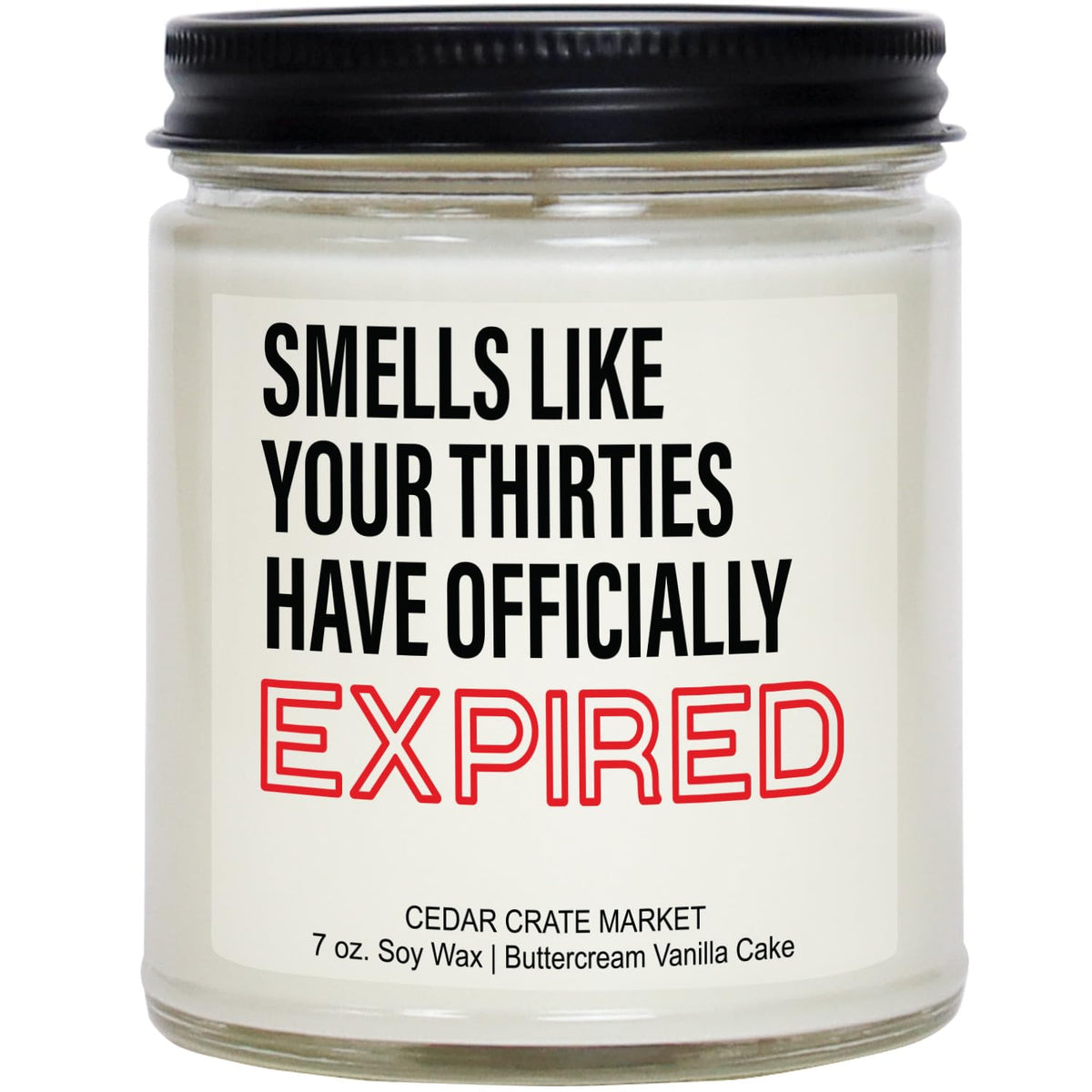 40Th Birthday Gifts For Women – Funny “Your Thirties Have Officially Expired” Buttercream Vanilla Candle, 100% Soy Wax, Handmade Aromatherapy Gift For Wife, Mom, Sister, Friend
