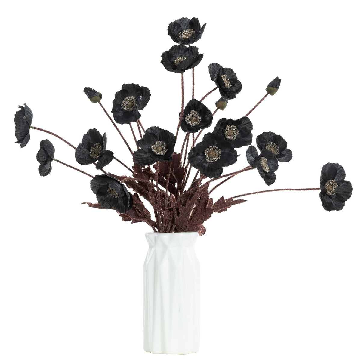 6 Pcs Silk Artificial Poppies, Realistic Fake Flowers With Buds For Table Centerpieces, Wedding Arrangements, Home And Office Decor(Black)