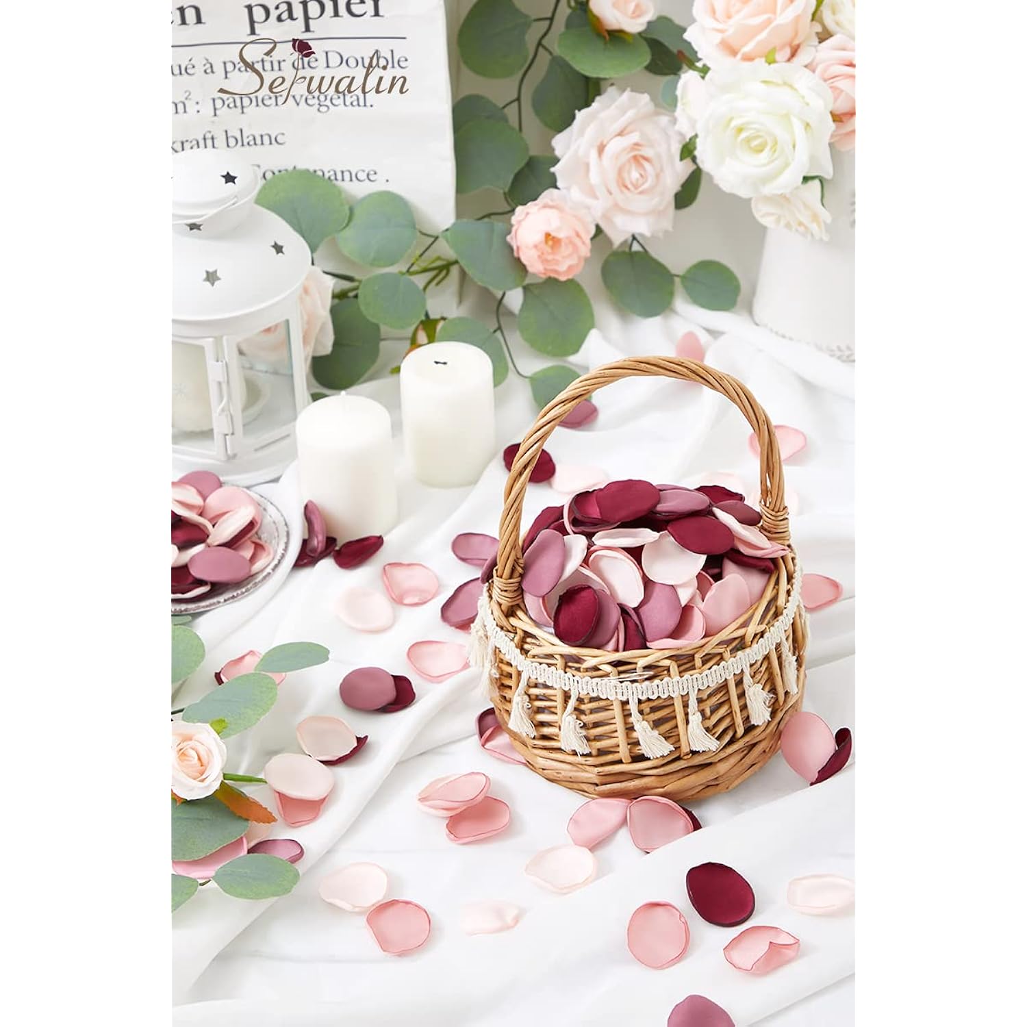 300Pcs Silk Rose Petals Artificial Flower Petals For Weddings Burgundy Pink Petals Fake Petals Flower Girl Petals For Proposal Basket Aisle Runner Bridal Shower (4 Color Mixes)