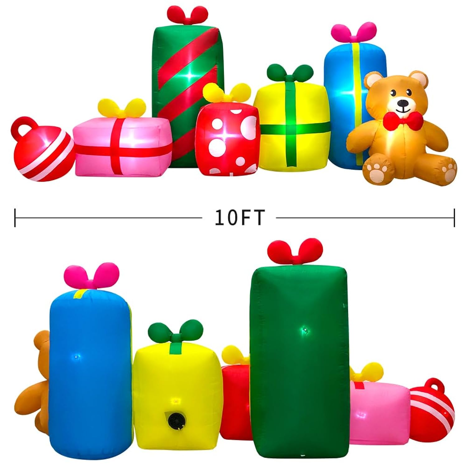 10Ft Giant Christmas Inflatables Outdoor Decorations Gift Boxes And Bear,Blow Up Yard Decorations With Led Light For Xma
