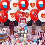 Nurses Theme Birthday Party Decorations, Nurses Week Party Decoration, Red Glitter Banner Cake Topper, Nursing Hat Printed Balloons Set, For Nurse Day Birthday Party Supplies
