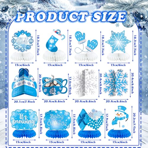 12 Pcs Winter Decorations, Winter Centerpieces Snowman Wonderland Party Supplies Snowflake Honeycomb Wonderland Centerpieces for Table Decorations Supplies