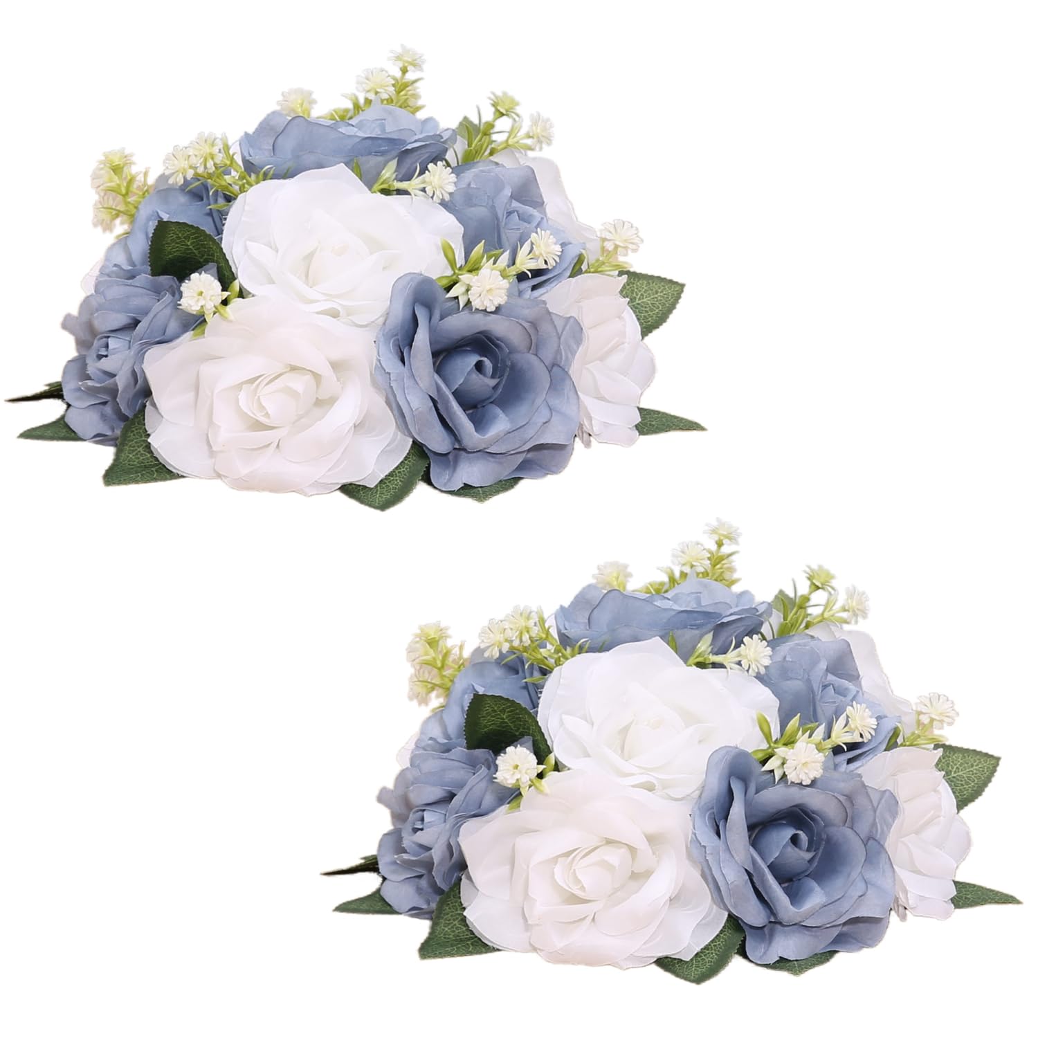 2Pcs Flower Ball Arrangement Bouquet 9.5 Inch Diameter Dusty Blue Fake Flowers Roses Balls For Centerpieces Tables Artificial Rose Arrangements For Wedding Centerpiece Table Decorations