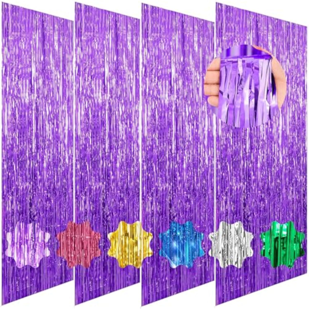4 Pack Purple Streamers Backdrop Shiny Tinsel Foil Fringe Curtain Metallic Party Decorations Purple Backdrop Door Streamers Birthday Wedding Christmas New Year Graduation Halloween Bachelorette Decor