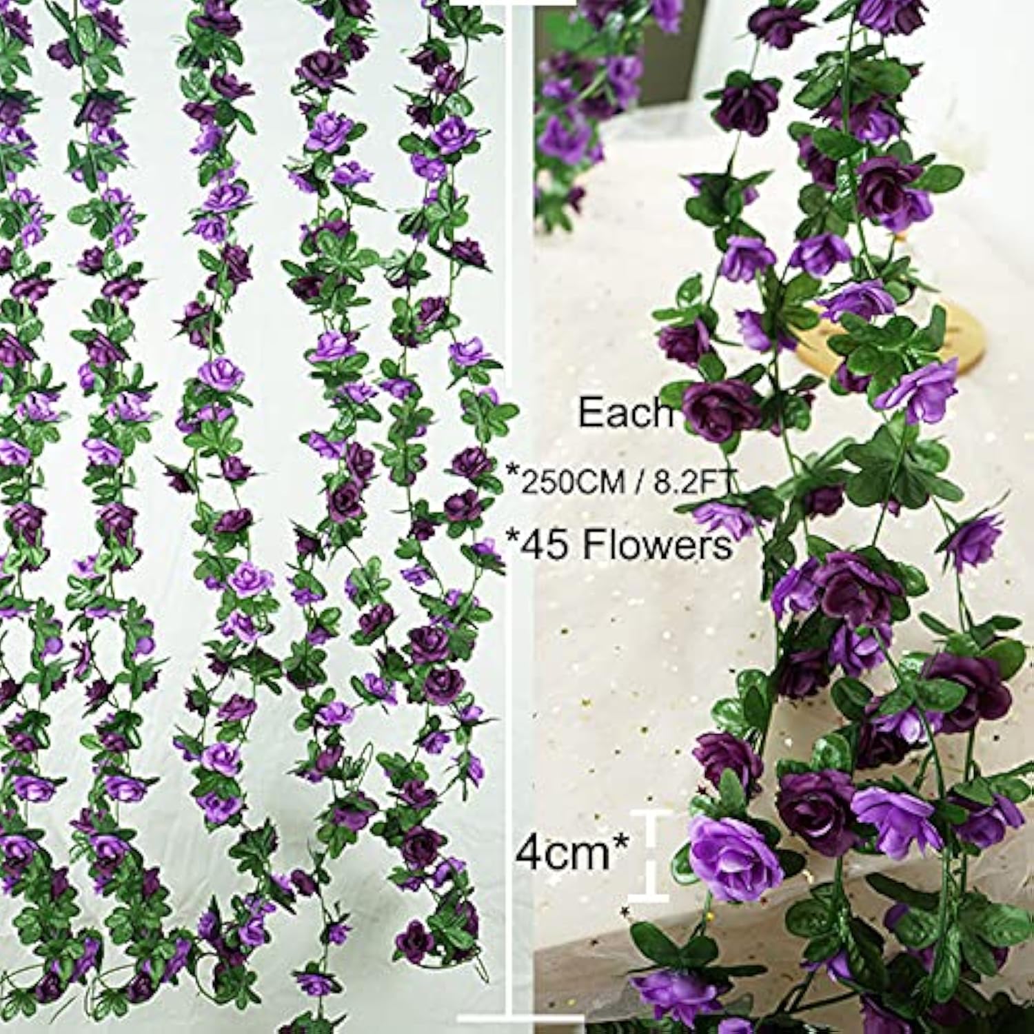 Purple Rose Vines 5 Pcs 41 Ft Fake Flowers Plants Artificial Flower Hanging Rose Ivy Home Hotel Wedding Party Garden Art Decor Garden Craft Arrangement Decoration